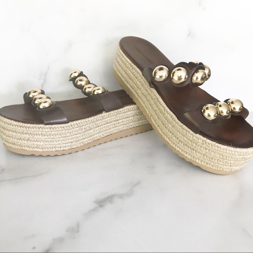 Makis Kotris brown leather chunky platform wedge slide sandals